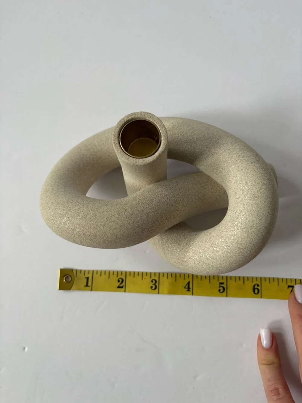 CB2 Asha Speckled Cement Knotted Taper‎ Candle Holder Metal Cap Trendy Heavy